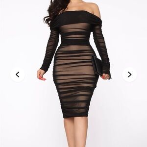 Fashion Nova Black Sheer Long Sleeve Dress